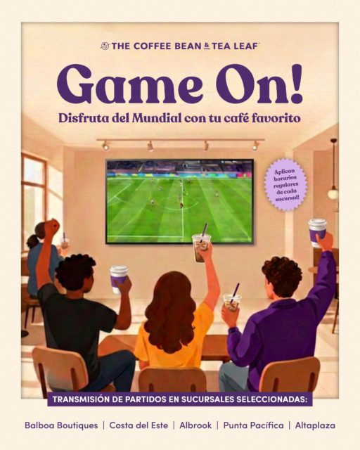 Disfruta del Mundial con tu café favorito en mano!⚽️💜 Transmisión de partidos todos los días en sucursales seleccionadas:
📍Balboa Boutiques
📍Costa del Este
📍Punta Pacífica
📍Albrook
📍Altaplaza

#coffeebean #panama #worldcup #mundial
