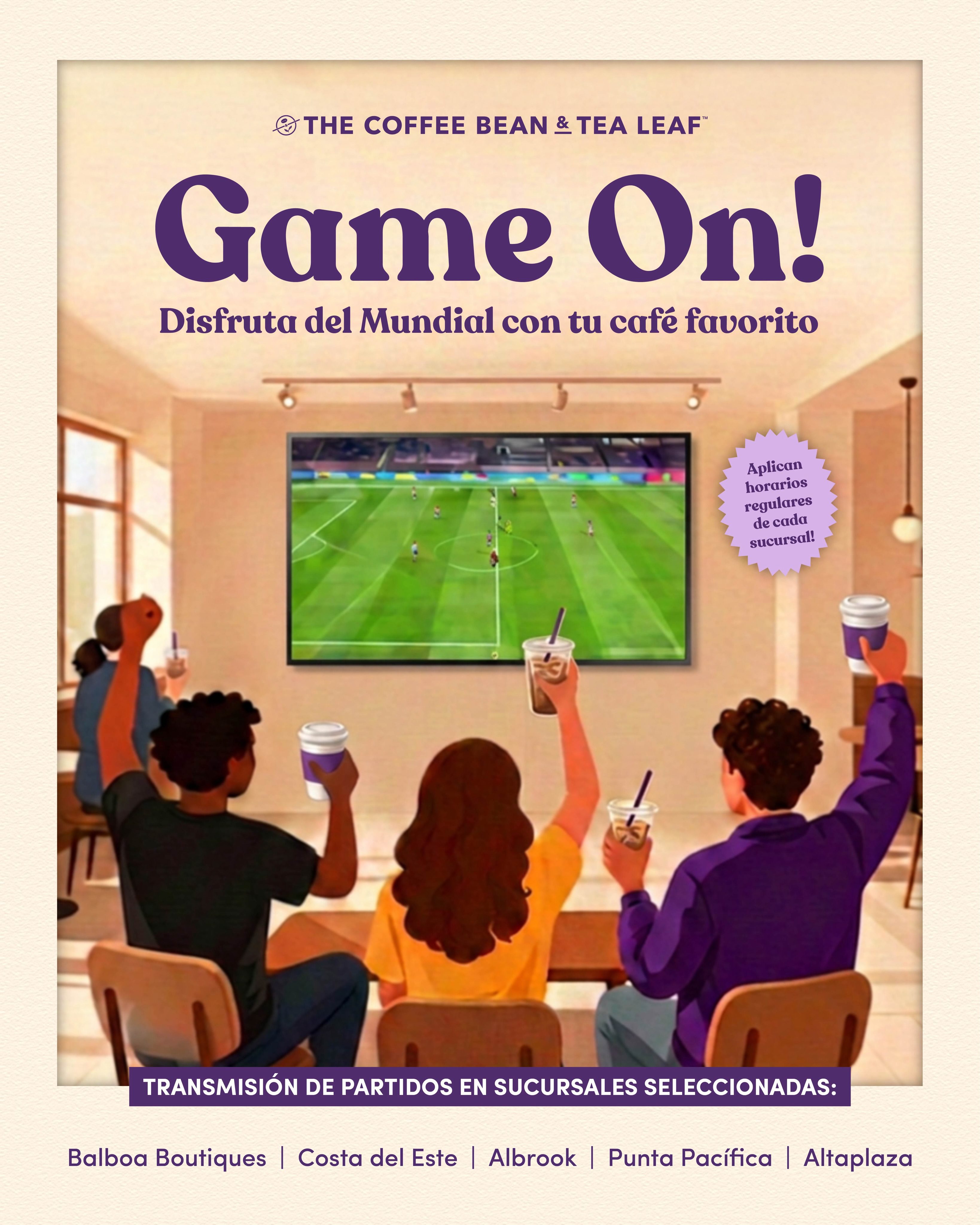 Disfruta del Mundial con tu café favorito en mano!⚽️💜 Transmisión de partidos todos los días en sucursales seleccionadas:
📍Balboa Boutiques
📍Costa del Este
📍Punta Pacífica
📍Albrook
📍Altaplaza

#coffeebean #panama #worldcup #mundial